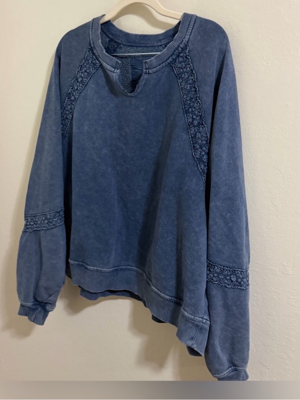 Aerie Hey Crochet mineral wash sweatshirt with bohemian touch - Picture 3 of 6